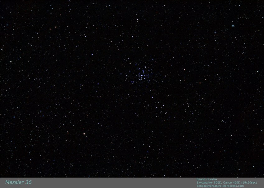 Open Cluster Messier 36. Skywatcher 80ED, Canon 400D 18x30sec