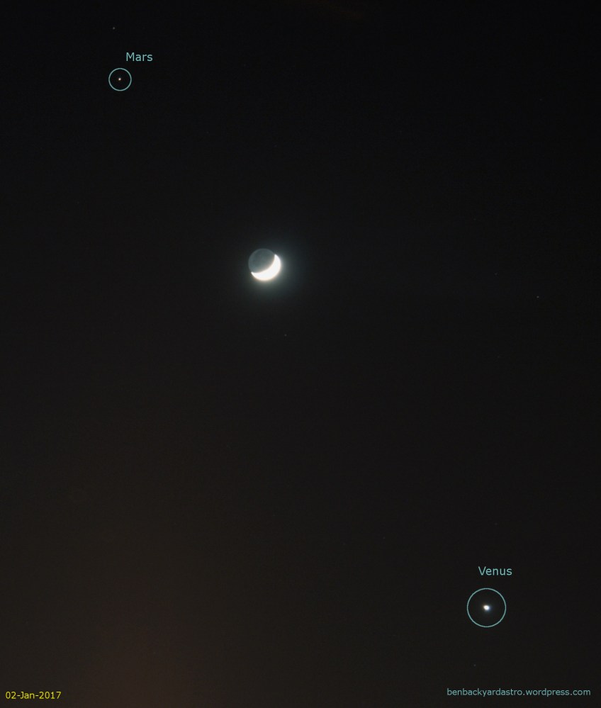 02-Jan-2017: The crescent Moon between Mars and Venus