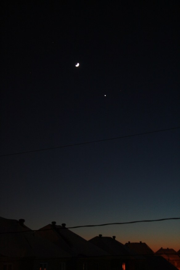 Moon with Venus and Mars in the evening sky